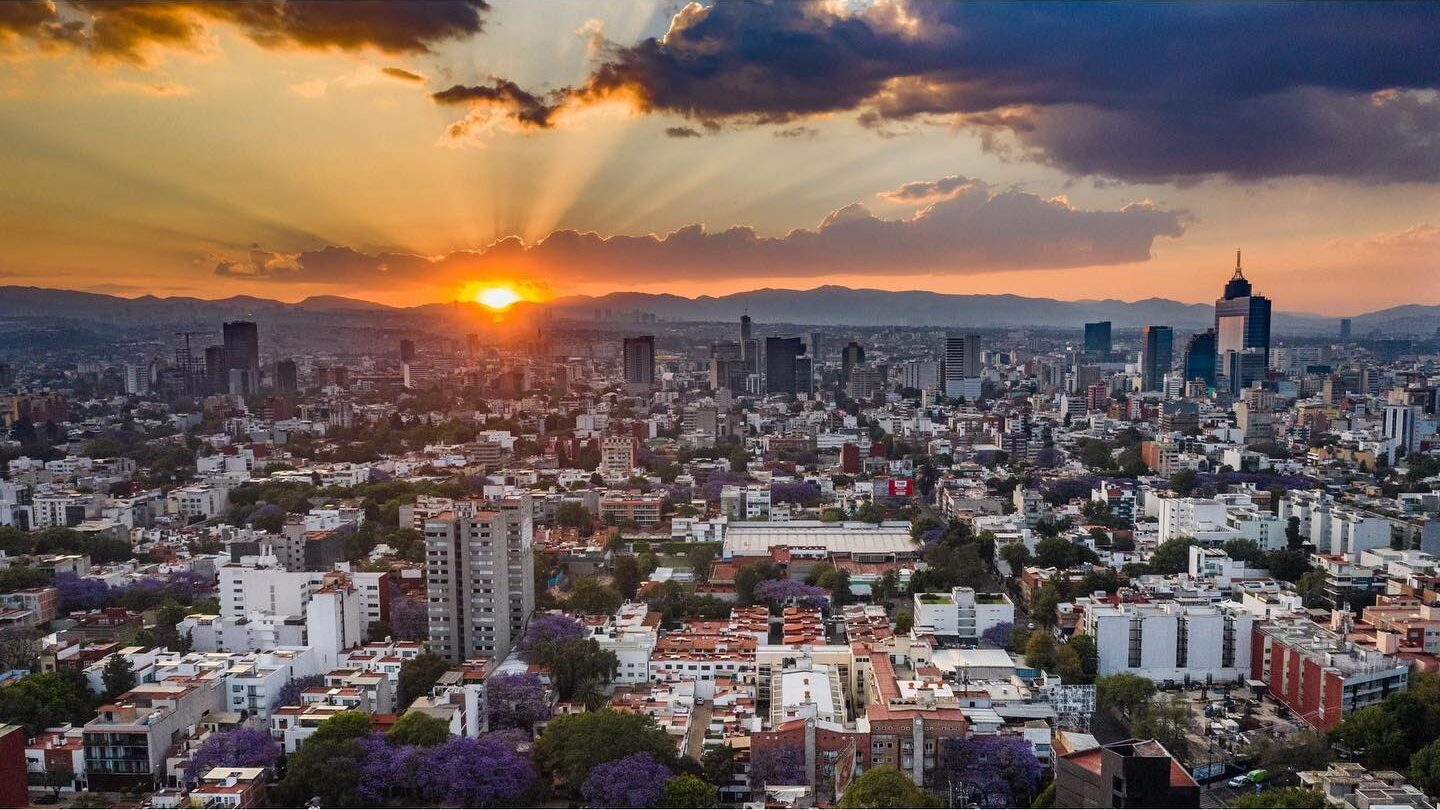Foto dron atardecer ciudad de México